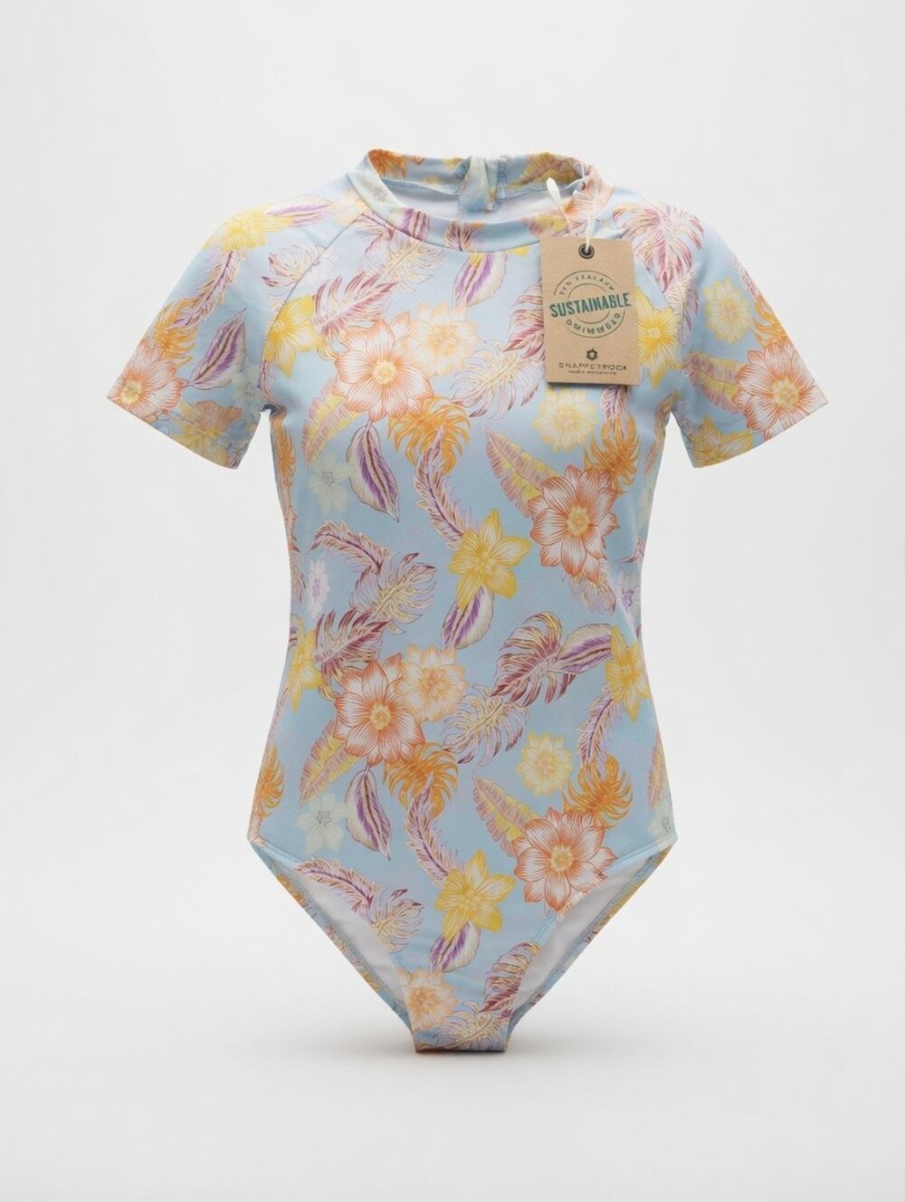Snapper Rock Sustainable Short-Sleeve One-Piece Swimsuit / Rash Guard – Size 14